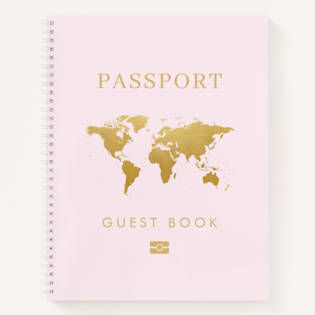 Passport Travel Theme Pink Wedding Guest Book (Front)