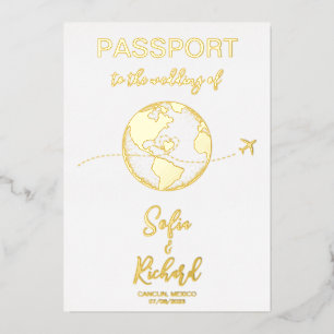 Passport Wedding Destination Gold Foil World Map F