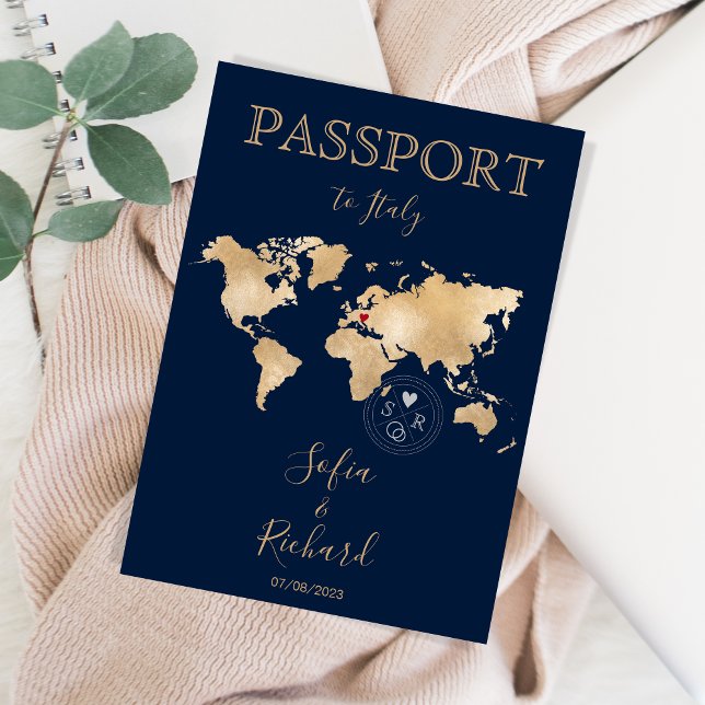  Passport  Wedding Destination Gold World Map  Invitation (Creator Uploaded)