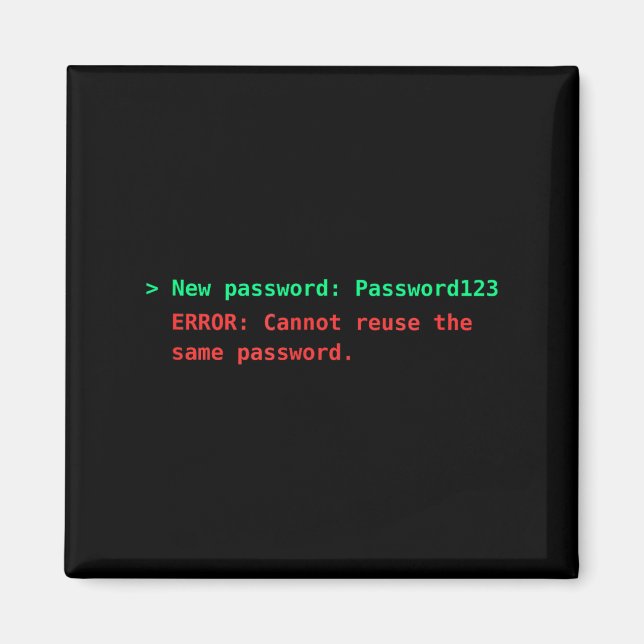 Password123 funny reuse error terminal tech humor  magnet (Front)