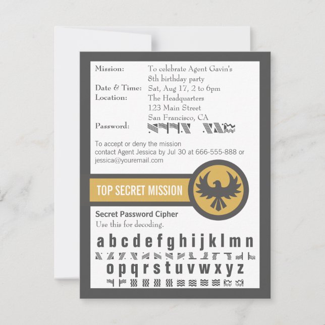 Password Secret Agent Birthday Party Invitation (Front)