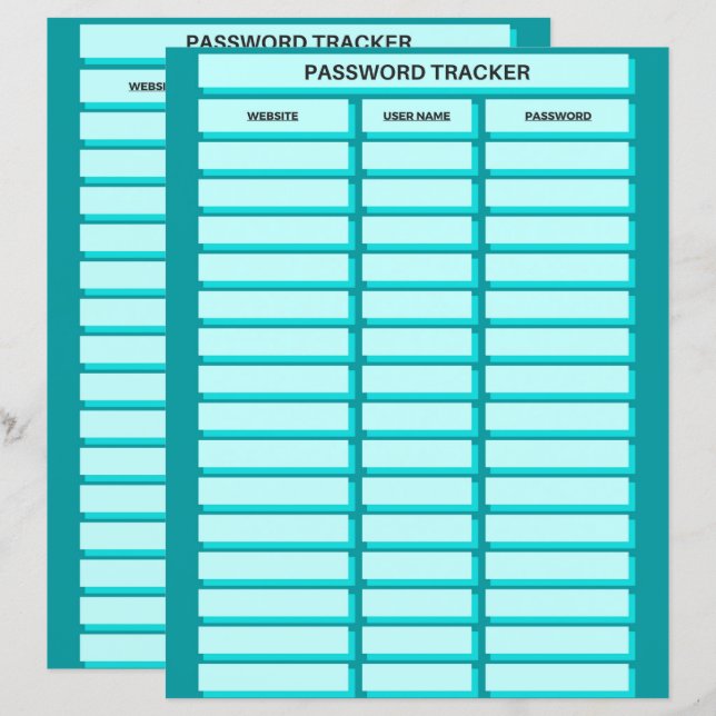 Password Tracker Paper Sheet (Front/Back)