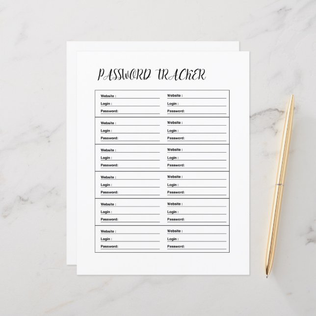 PASSWORD TRACKER TEMPLATE (Front/Back In Situ)
