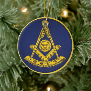 Past Master Freemason Square and Compass Masonic  Ceramic Tree Decoration
