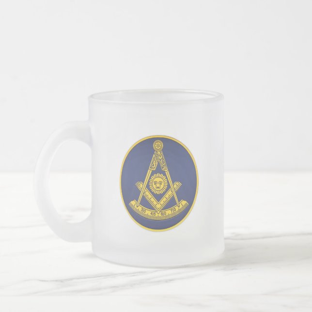 Past Master Freemason Square and Compass Masonic  Frosted Glass Coffee Mug (Left)