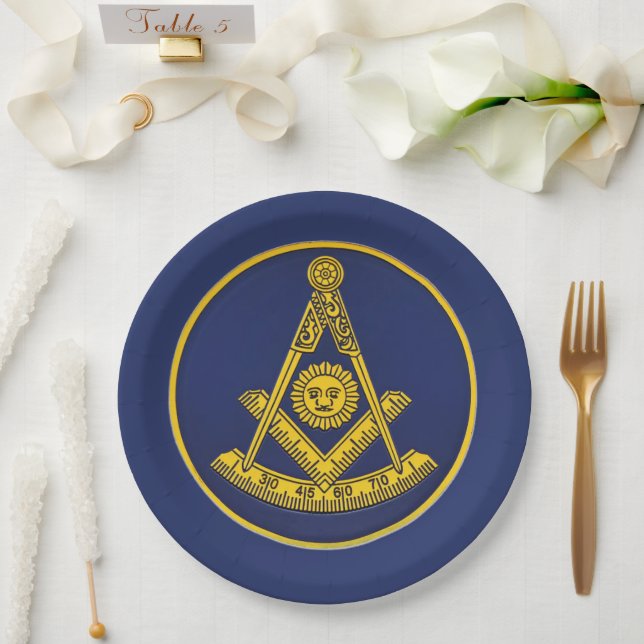 Past Master Freemason Square and Compass Masonic  Paper Plate (Wedding)