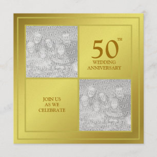 Past & Present Photo Golden Anniversary (Shiny) Invitation