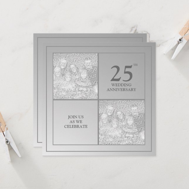 Past & Present Photo Silver Anniversary Invitation (Front/Back In Situ)