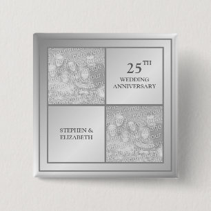 Past & Present Photo Silver Anniversary (Shiny) 15 Cm Square Badge