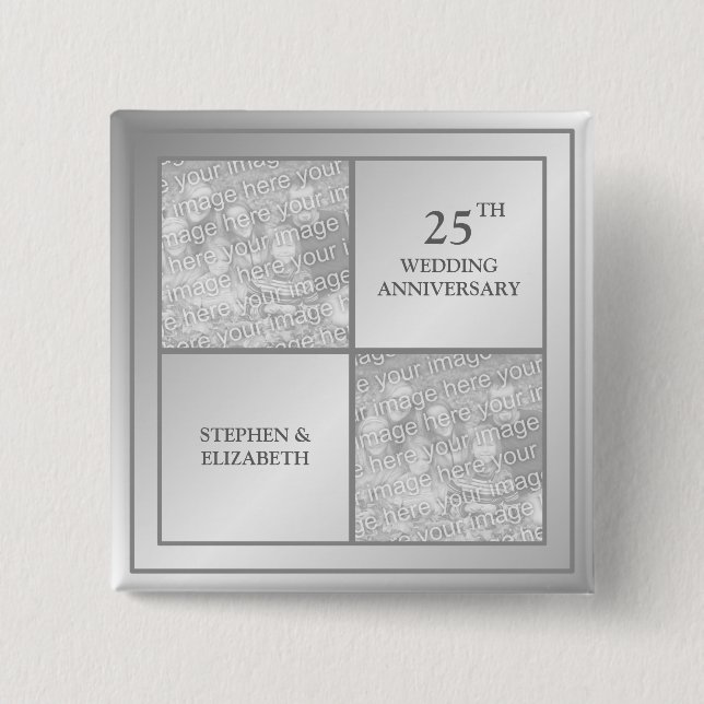 Past & Present Photo Silver Anniversary (Shiny) 15 Cm Square Badge (Front)