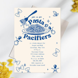 Pasta And Pacifiers Blue Doodle Boy Baby Shower Invitation