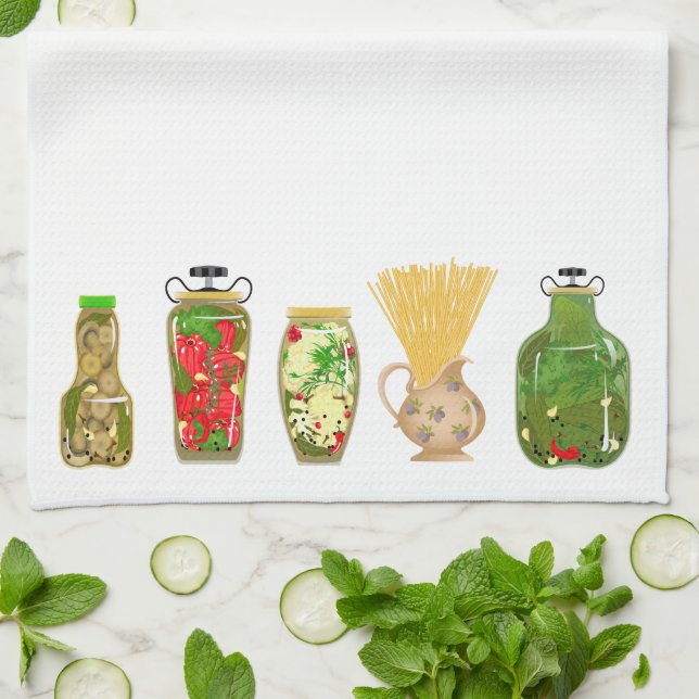 Pasta and Pepper Jars Tea Towel (Folded)