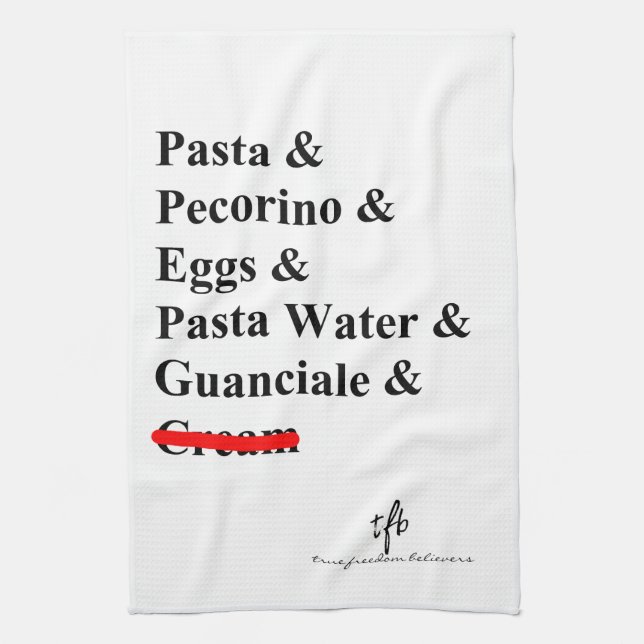 Pasta Carbonara Ingredients Tea Towel (Vertical)