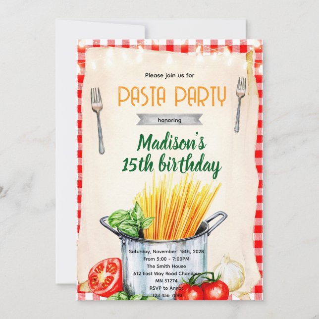 Pasta Class Party Invitation (Front)