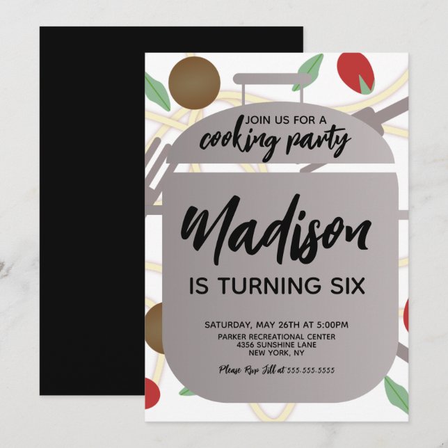 Pasta Cooking Birthday Party Invitation (Front/Back)
