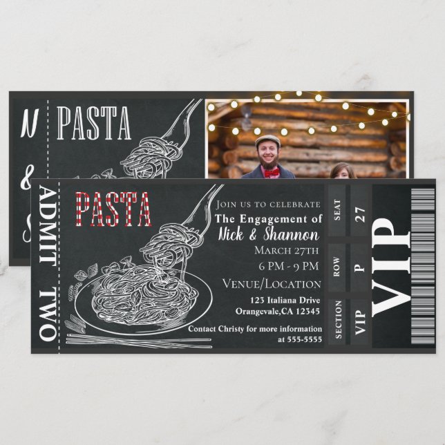 Pasta Dinner Chalk Engagement Dinner Photo Ticket Invitation (Front/Back)