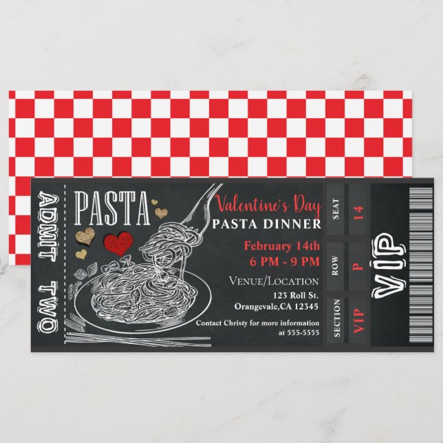 Pasta Dinner Chalk Valentine's Day Dinner Party Invitation (Front/Back)