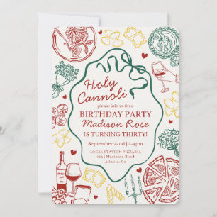 Pasta Dinner Party Holy Cannoli Italian Birthday Invitation