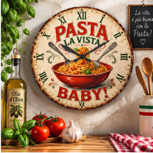 Pasta La Vista Baby Funny Kitchen Decor Large Clock