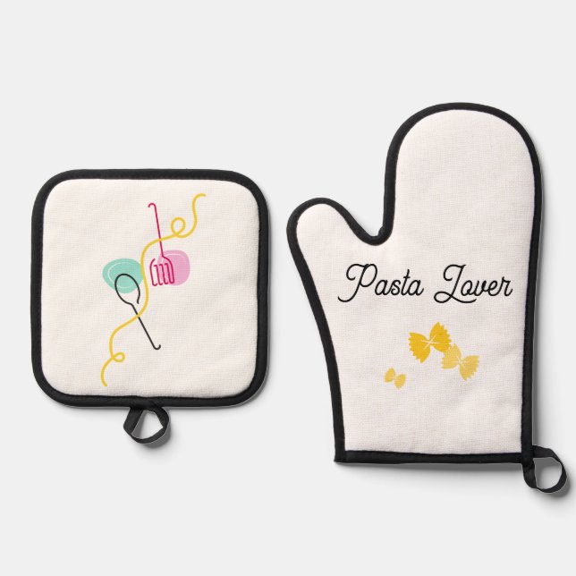 Pasta Lover Oven Mitt & Pot Holder Set (Front)
