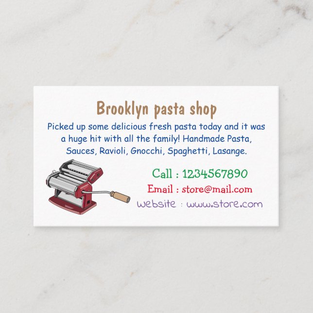 Pasta maker cartoon illustration business card (Front)