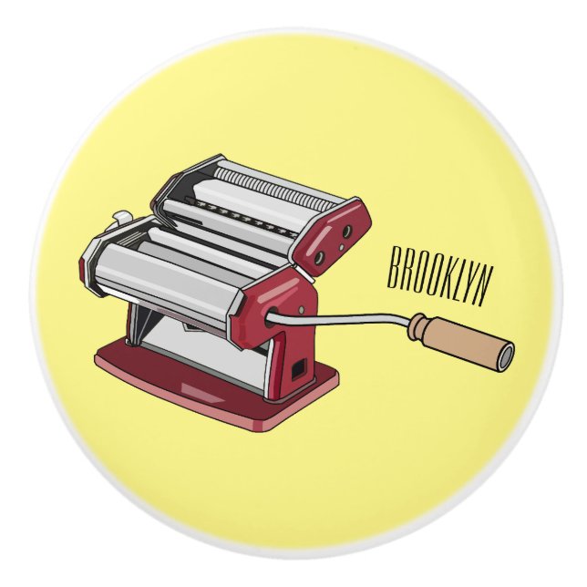 Pasta maker cartoon illustration  ceramic knob (Front)
