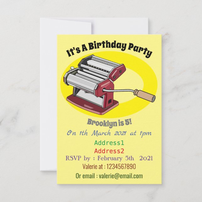 Pasta maker cartoon illustration invitation (Front)