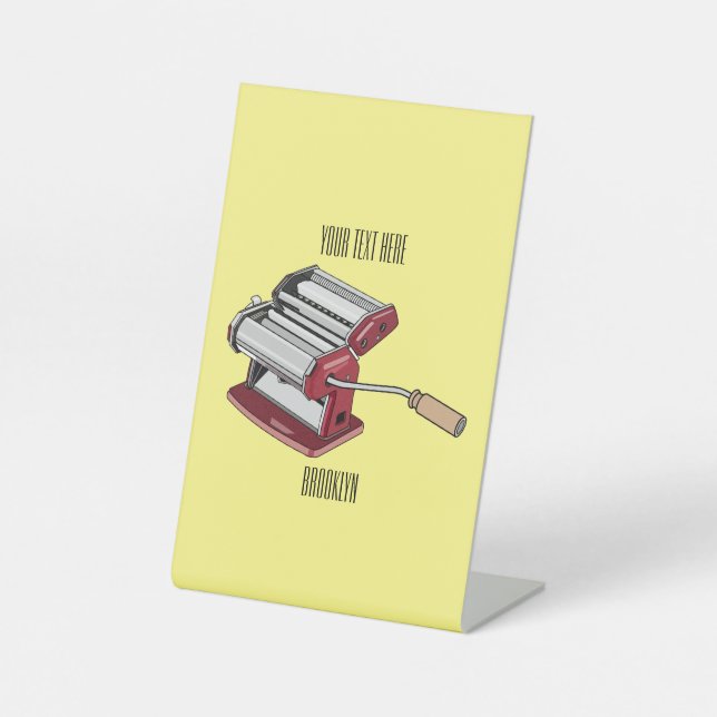 Pasta maker cartoon illustration  pedestal sign (Front)