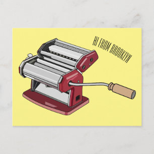 Pasta maker cartoon illustration postcard