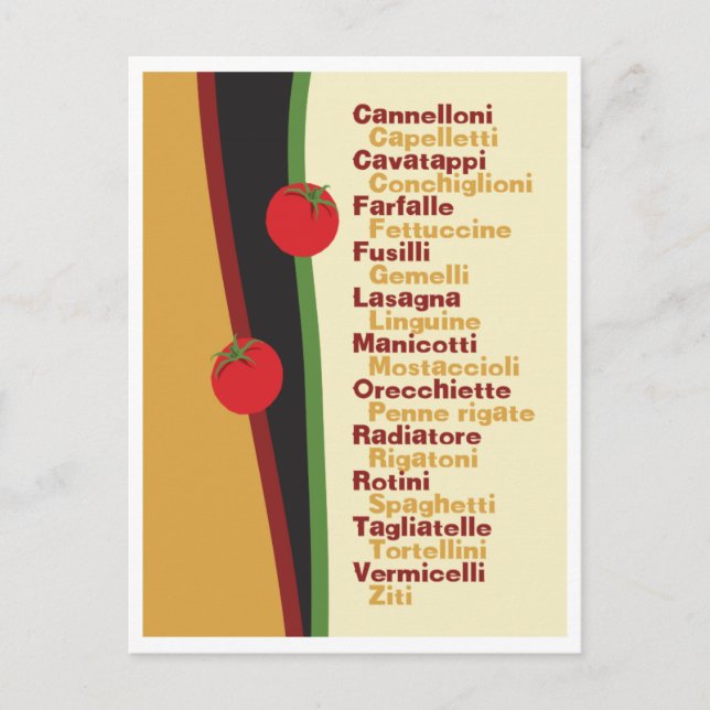 Pasta Names with graphic postcard (Front)
