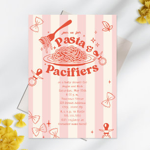 Pasta & Pacifiers Doodle Pink Girl Baby Shower Invitation