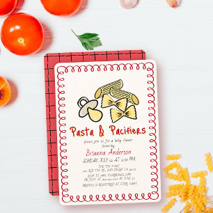 Pasta & Pacifiers Doodle Red Baby Shower Invitation