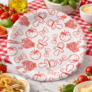 Pasta & Pacifiers Hand Drawn Italian Baby Shower Paper Plate
