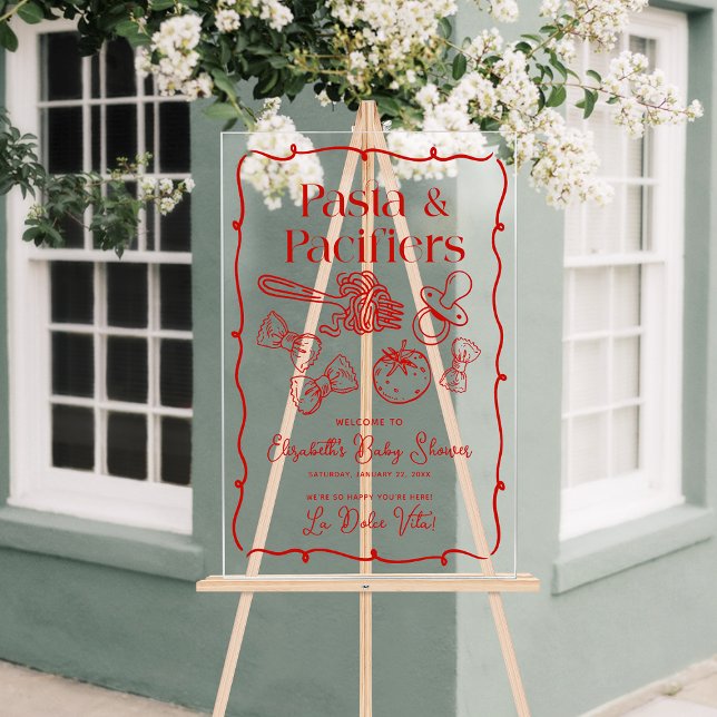 Pasta & Pacifiers Italian Baby Shower Welcome Acrylic Sign (Pasta & Pacifiers Italian Baby Shower Welcome Acrylic Sign)
