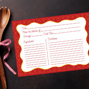 Pasta Pattern Red Hand Drawn Wavy Recipe Card