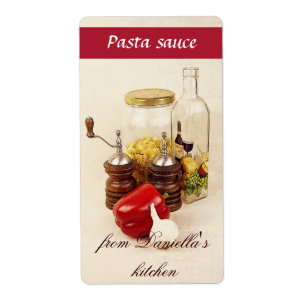 Pasta, salt, pepper and garlic pasta sauce label