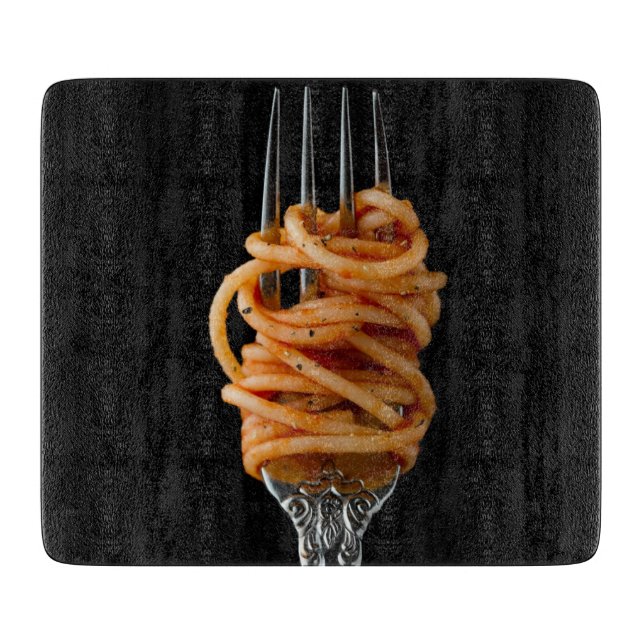 Pasta spun on a Fork, Food Spaghetti Cutting Board (Front)