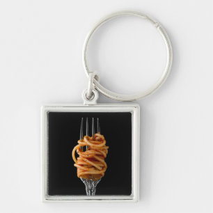 Pasta spun on a Fork, Food Spaghetti Key Ring