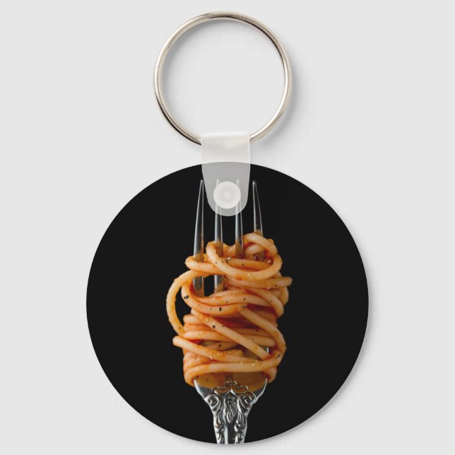 Pasta spun on a Fork, Food Spaghetti Key Ring (Front)