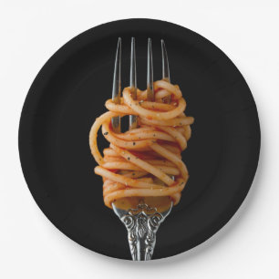 Pasta spun on a Fork, Food Spaghetti Paper Plate