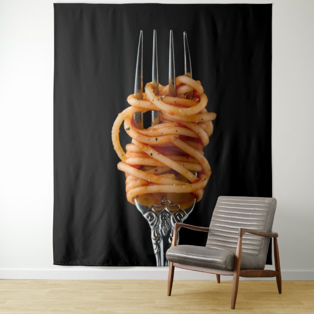 Pasta spun on a Fork, Food Spaghetti Tapestry (In Situ)