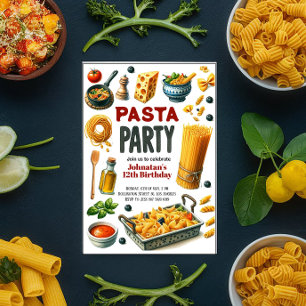 Pasta Watercolor Birthday Party Invitation