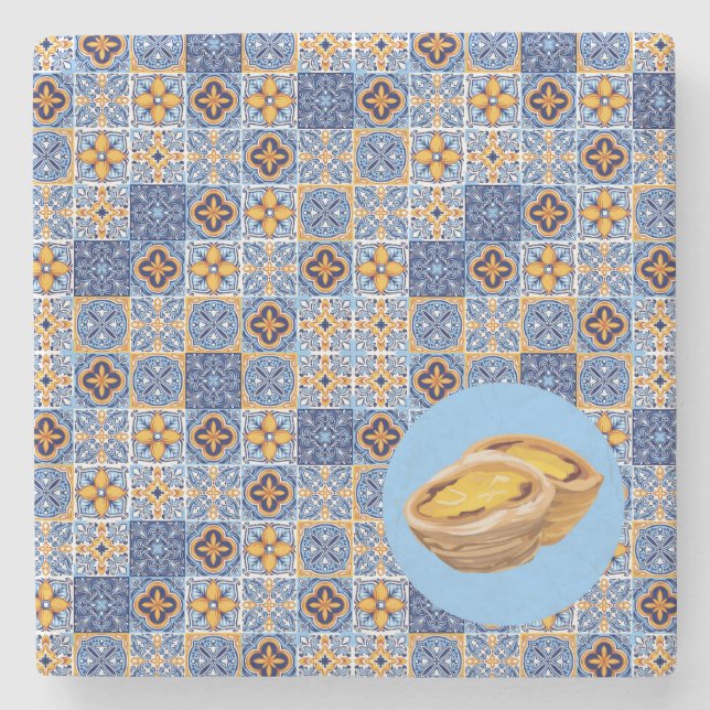 Pasteis de Nata Tiles Stone Coaster (Front)