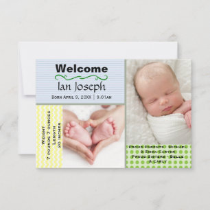 Pastel 2 Photo Collage Boy - 3x5Birth Announcement