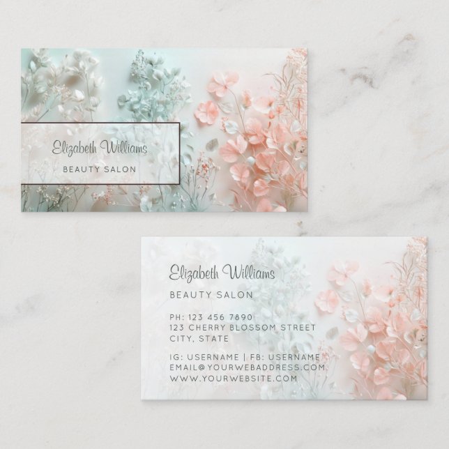 Pastel 3D Boho Flowers Business Card (Front/Back)