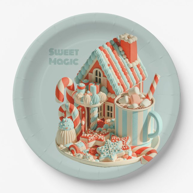 Pastel 3D Candy House Sweet Magic Paper Plate (Front)