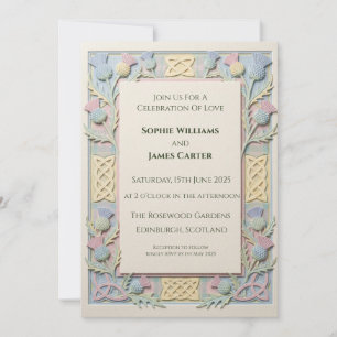 Pastel 3D Celtic Thistle Wedding Invitation
