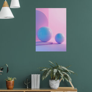 Pastel 3D Geometric Sphere Poster Soft Pink Lave