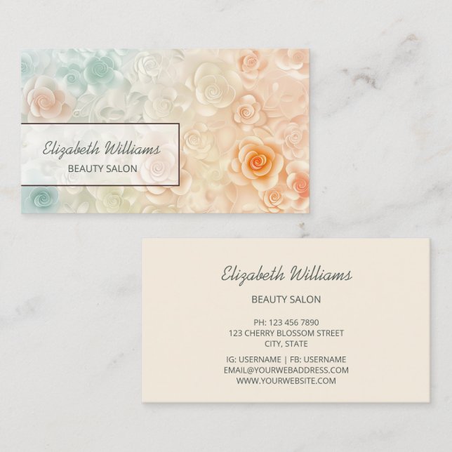 Pastel 3D Roses Business Card (Front/Back)