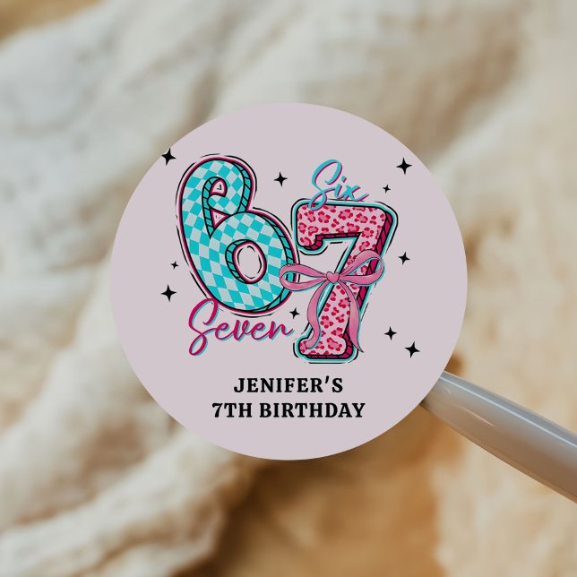 Pastel 67 Six Seven Girl Birthday Party Classic Round Sticker (Creator Uploaded)